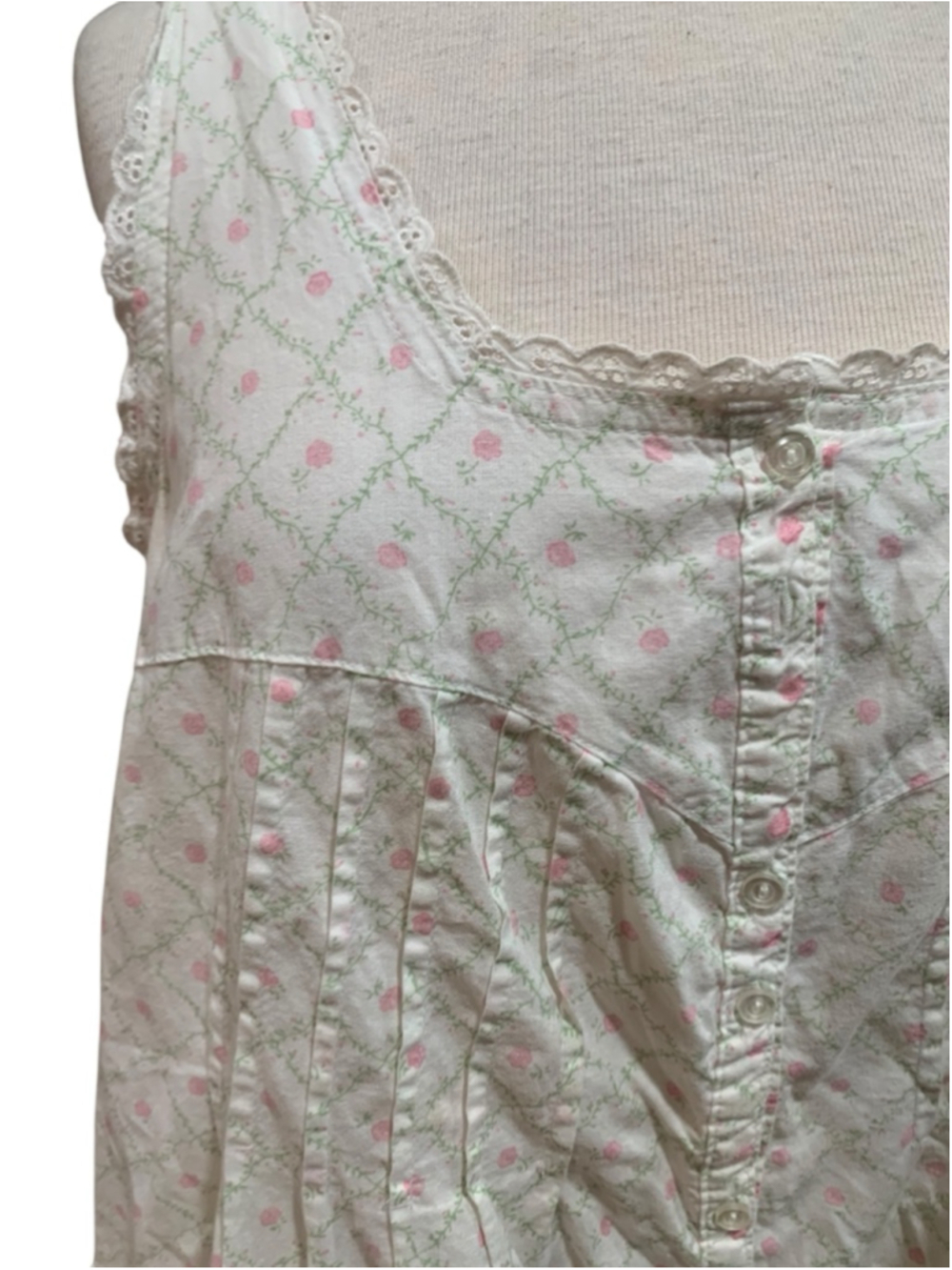 Vntg 90’s Women's LINDSEY BLAKE White Pink Floral Cotton Pajama Nightgown L - Picture 2 of 10